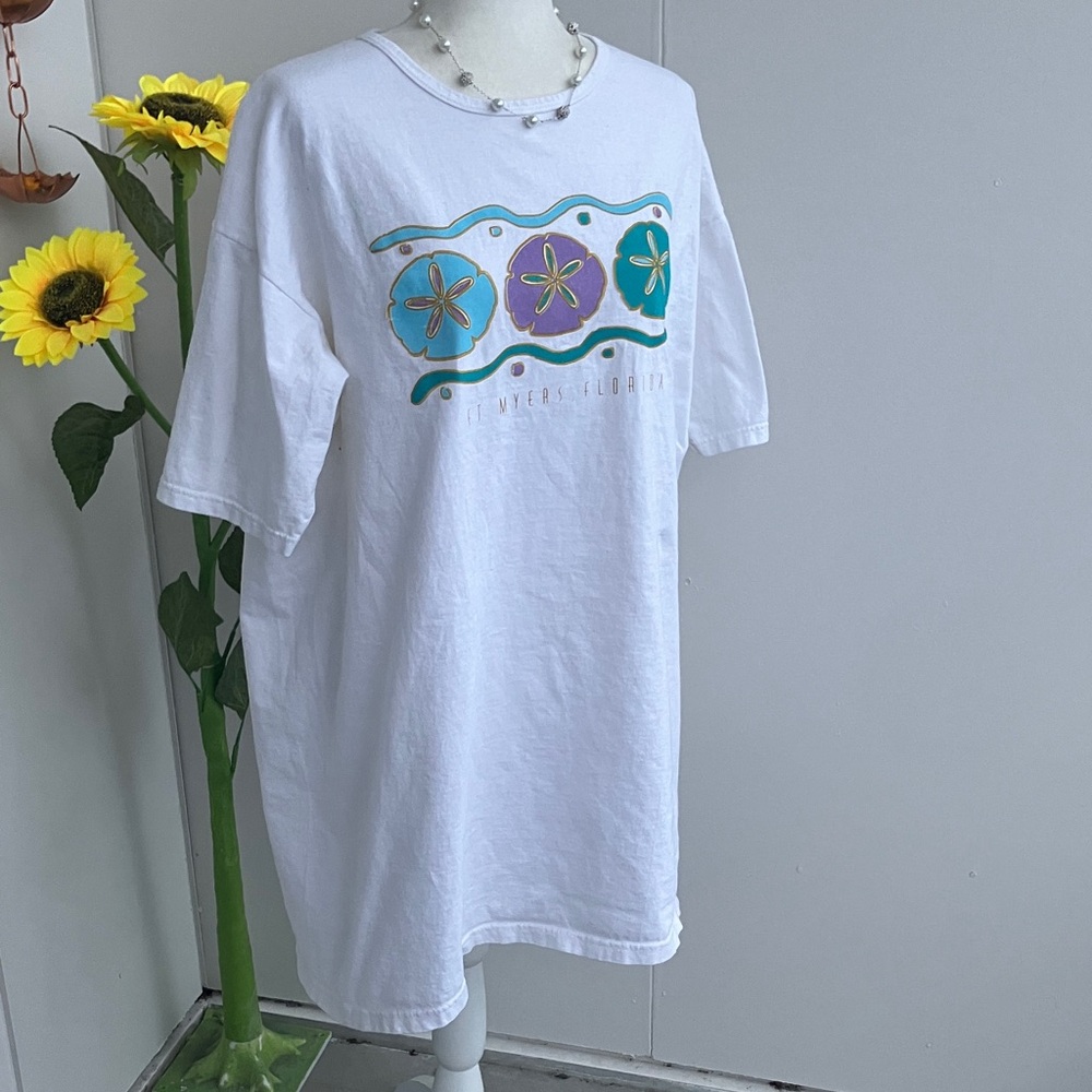 Vintage 90s Y2K Ft. Myers, Florida Pastel Sand Dollar T-Shirt Coverup Dress